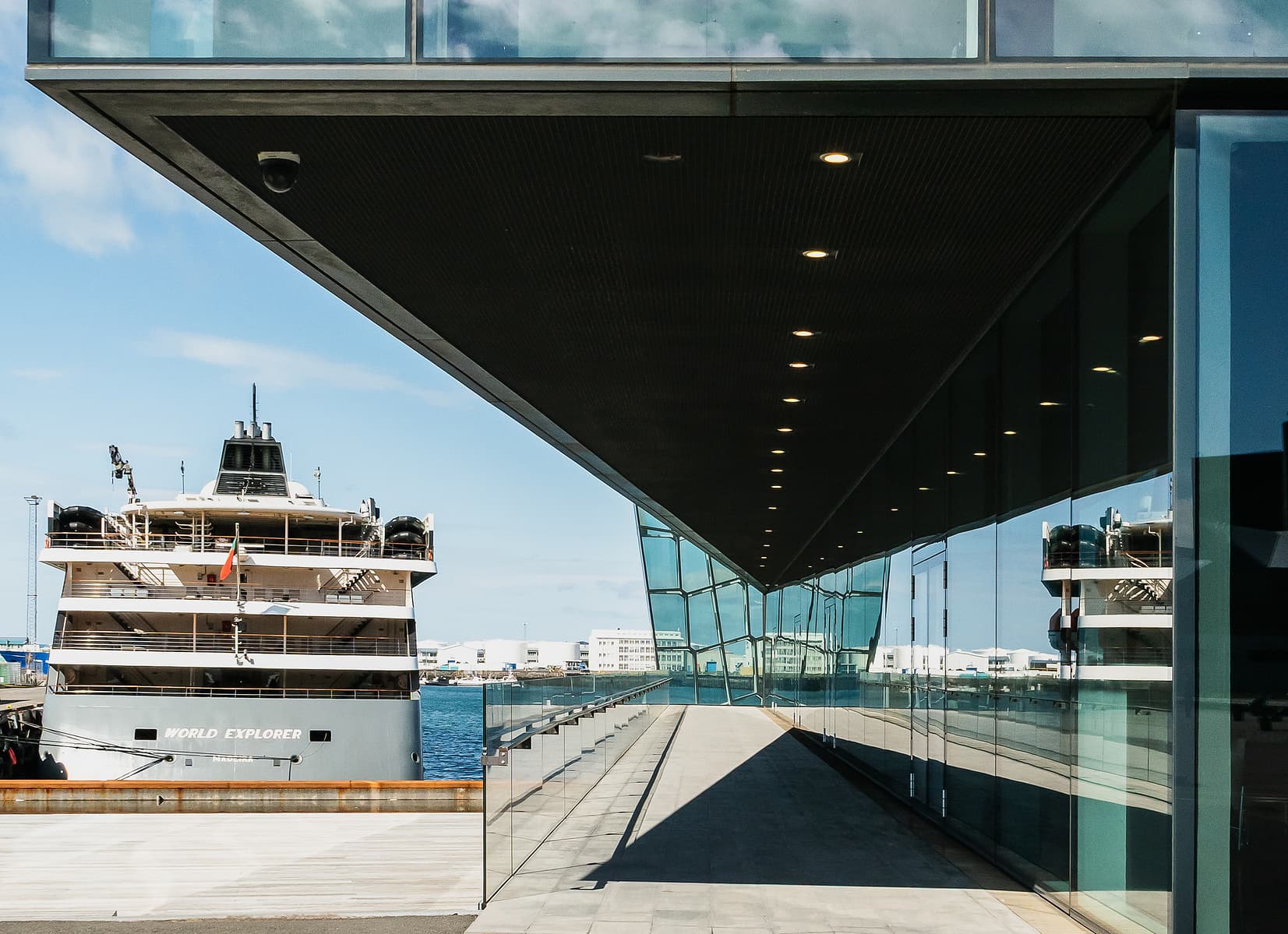 A study of shadows, Exterior abstract of The Harpa. Photographed by Karen Palmer, an architectural photographer, who uses narrative in her work.