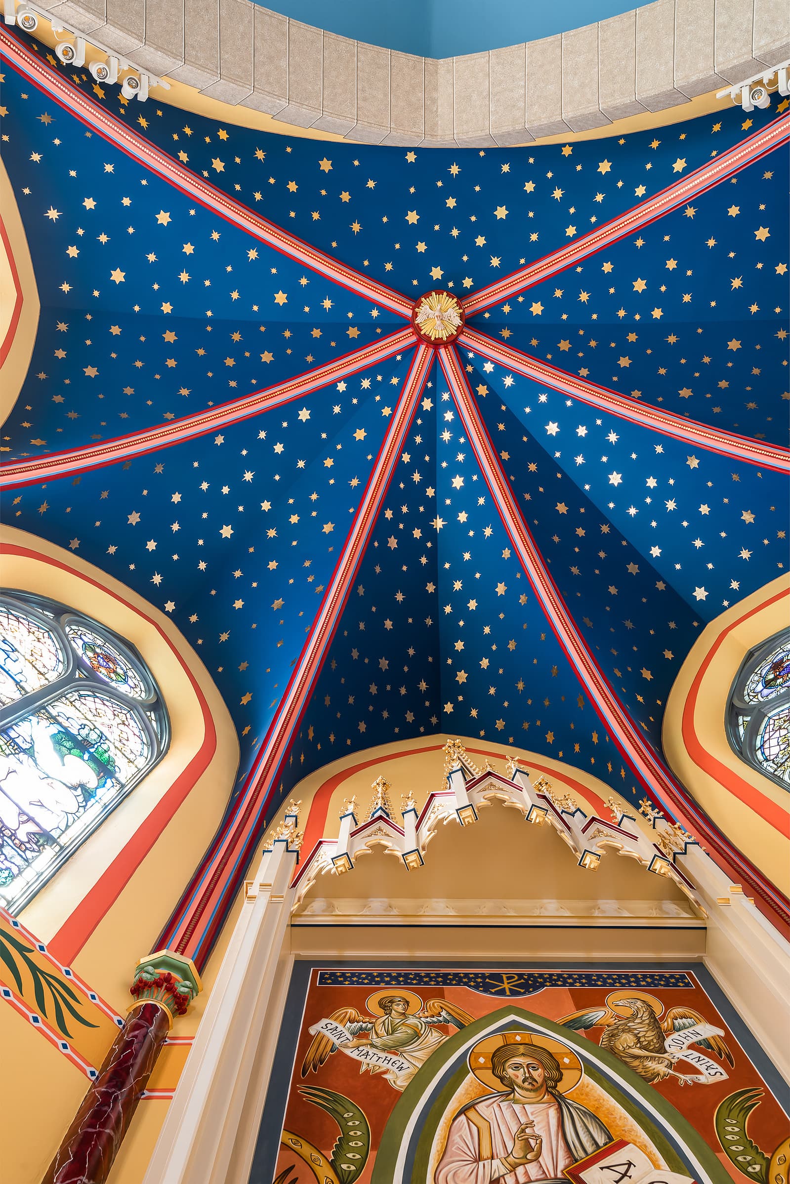 historical renovation of St. Mary Catholic Church in Chester, Illinois, Karen Palmer St. Louis Architectural Photographer, ceiling detail